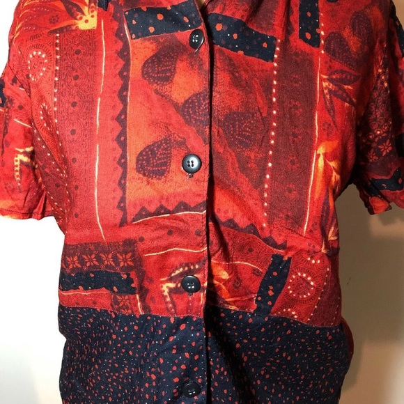 Impressions abstract button down blouse top 90s M red black shirt vintage retro - Picture 3 of 6